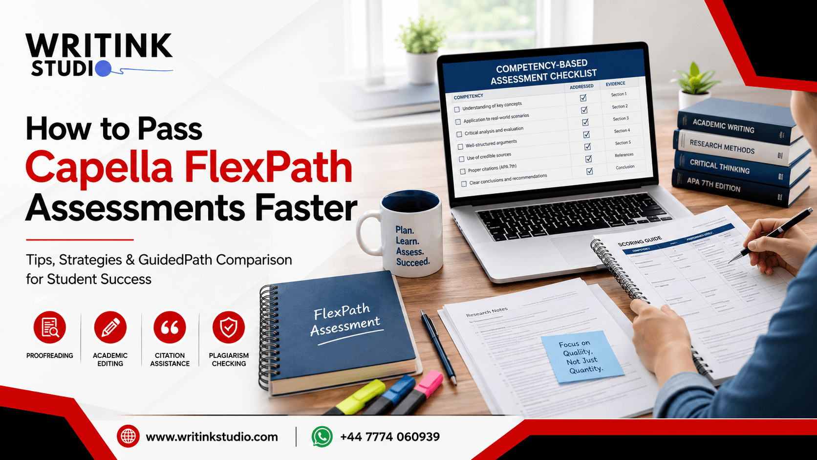 Student reviewing Capella FlexPath assessment guidelines and academic notes before submitting an online university assignment.